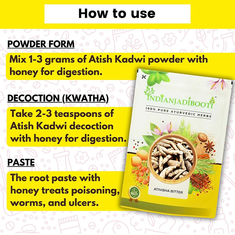 Atish (Kadwi) (Jadd) - Ativisha (Bitter) (Roots) - Prativisha - Atiwisha - Ateesh - Aconitum Heterophyllum by Aushadh Kutir
